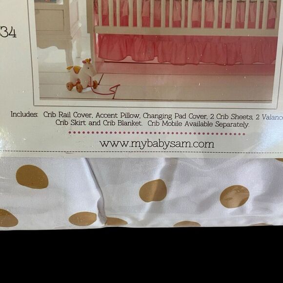 Boho Baby Crib Collection 8 Pc My Baby Sam Comforter Sheets Rail Cover Pink Gold - Picture 3 of 5